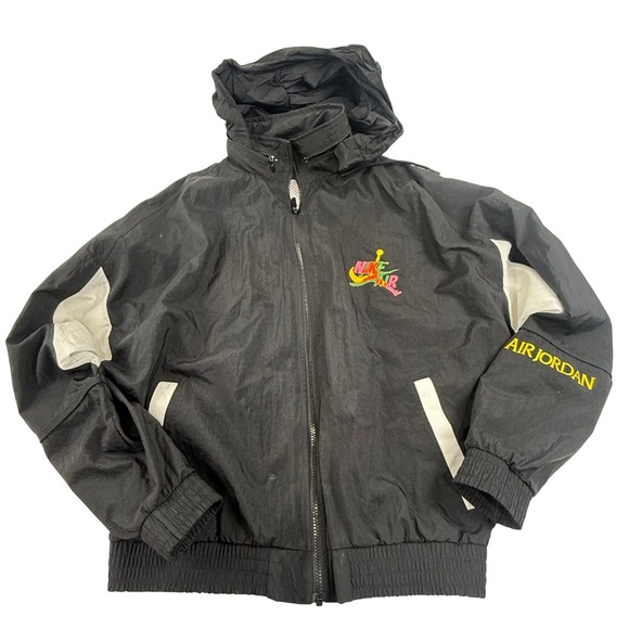Nike Air Jordan Black Windbreaker Jacket Mens Large Colorful Graphic Logo - Picture 2 of 9